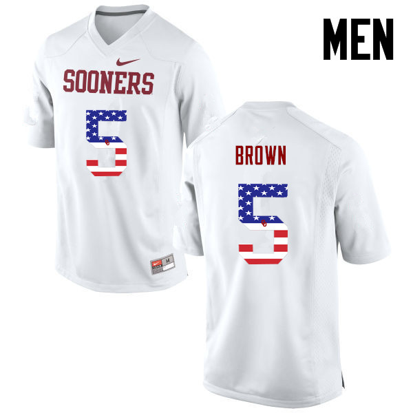 Men Oklahoma Sooners #5 Marquise Brown College Football USA Flag Fashion Jerseys-White - Click Image to Close